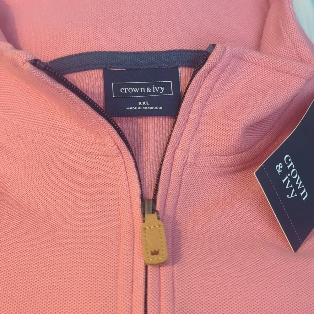 Crown & Ivy Men's Pink Pique 1/4 Zip Pullover Nwt Size XXL